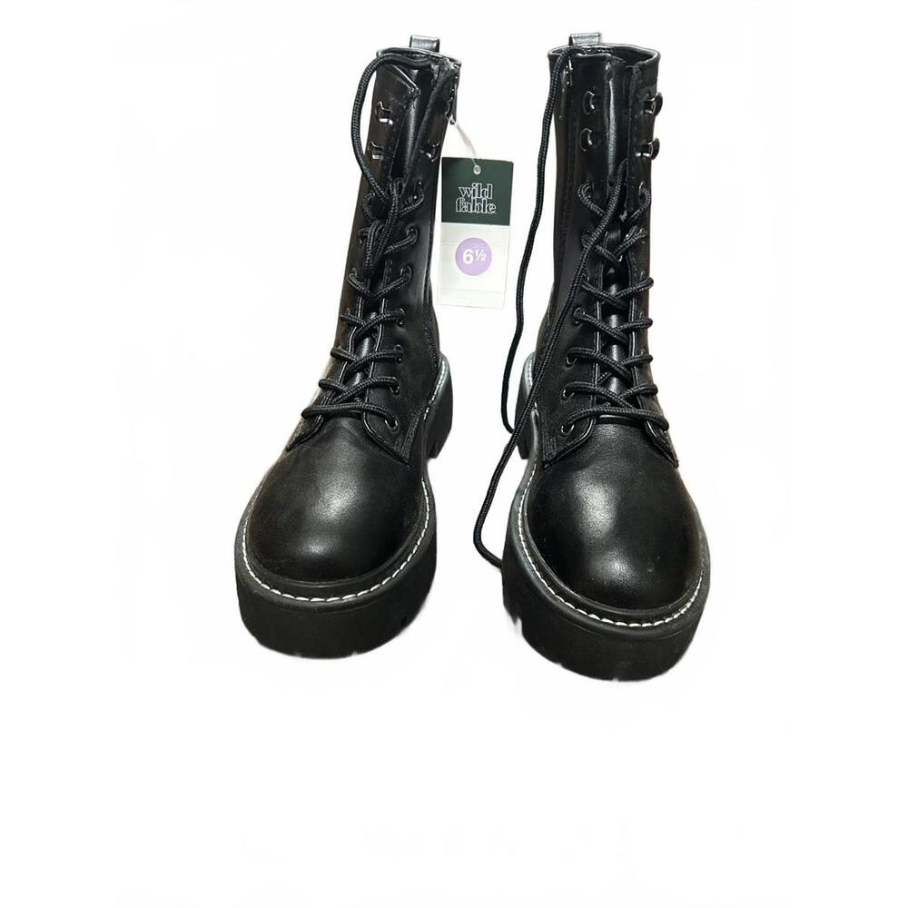 Edgy Wild Fable Combat Boots Size 6.5 - Classic Black Faux Leather